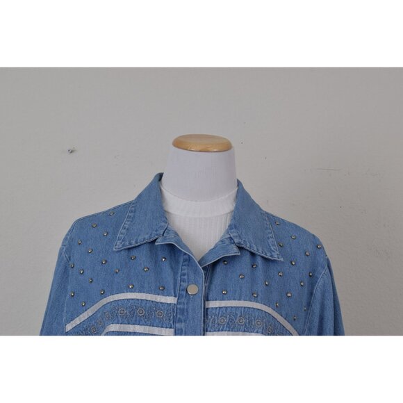 Vintage 80s  Embroidered‎ Blue Denim Shirt size 1X - Picture 6 of 10